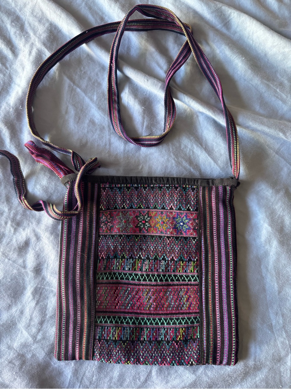 Handwoven Pink Multi-Color Crossbody Bag - Boho Stripe Design